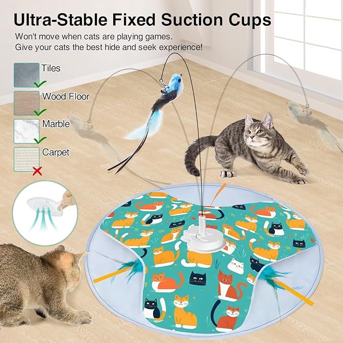 Interactive Cat Toys, 2025 Upgraded Automatic Cat Toy for Indoor Cat, Kitten Toys for Bored Indoor Adult Cats, Hide and Seek Cat Toy with Moving Feather, USB Rechargeable