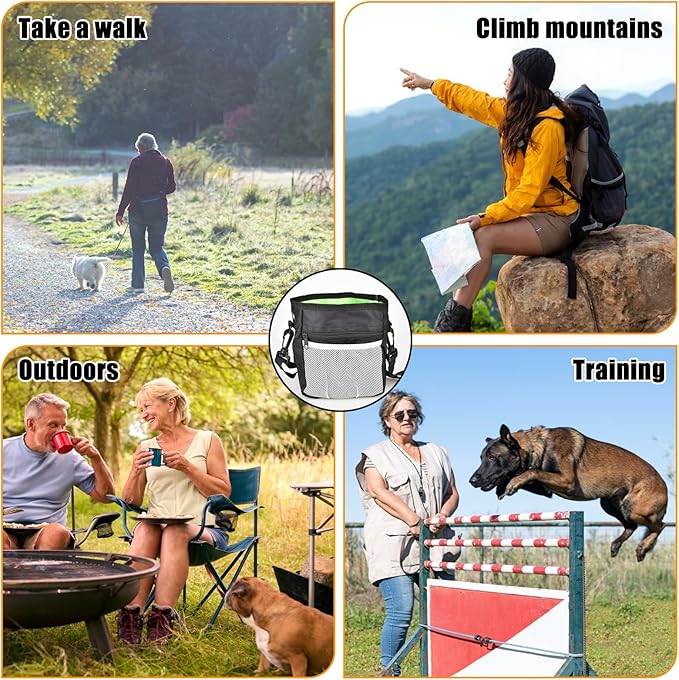 CONLI Dog Treat Pouch with Folding Bowl and Training Clicker, Treat Pouches for Pet Training Built-in Poop Bag Dispenser, Dog Training Treat Pouch for Pet Training Walking