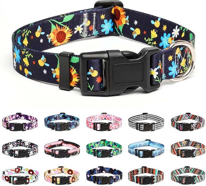 Mercano Adjustable Dog Collar - Special Design Patterns, Soft Nylon Comfortable Durable Pet Collar for Small Medium Large Dogs (M, Sunflower)