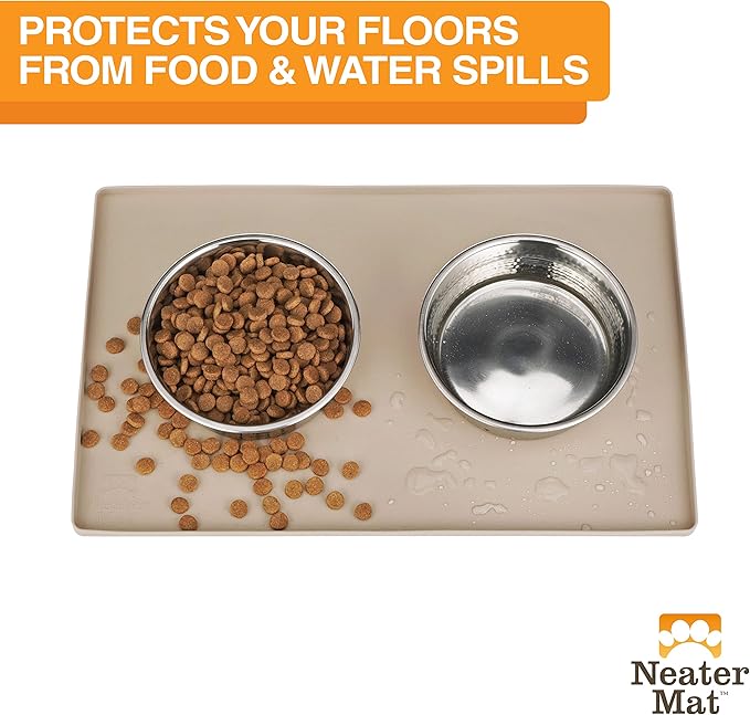 Neater Pet Brands Neater Mat Pet Mats for Food and Water, Cat & Dog Bowl Mat Waterproof Silicone, Feeding Tray, Dog Food Mats for Floors, Placemat w/Raised Edge for Under Bowls, 16” x 10”, Cappuccino