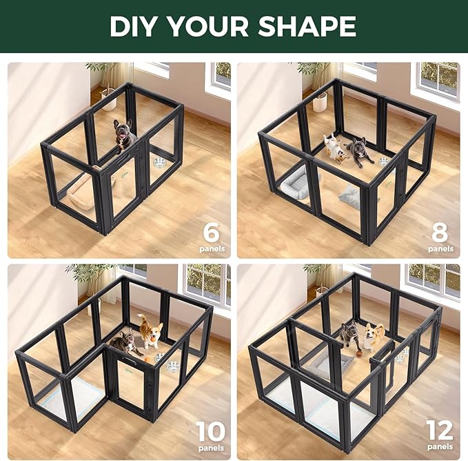 FXW AuraSpace Acrylic Indoor Unleashed Dog Playpen for Small and Medium Dogs, 30 Inch, 8 Panels, Black
