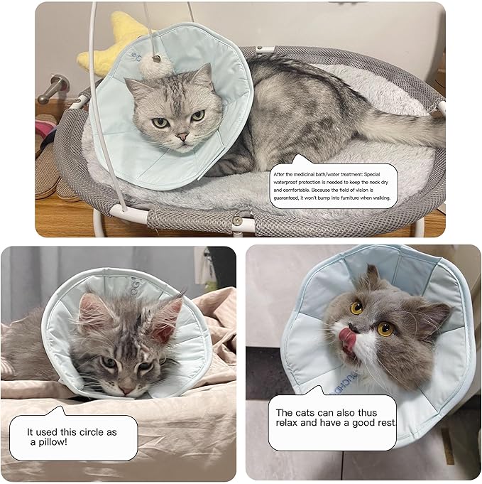 Touchdog Foldable Dog Cone Collar for Cats & Dogs - Adjustable Soft Recovery Collar with Waterproof PU Coating, Lightweight Design, 24.5cm/9.6in Wide Barrier (Blue, L)