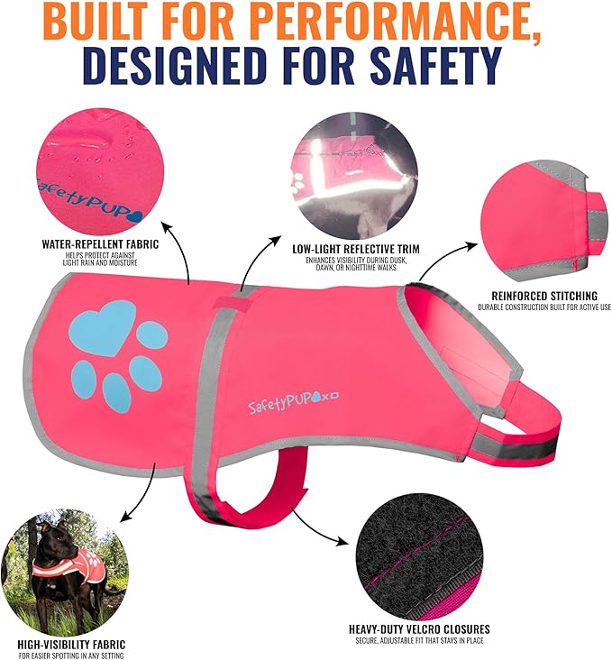 Dog Reflective Vest – Hi-Vis Fluorescent Visibility That Helps to Safeguard Your Pet On/Off Leash in Urban & Rural Areas (Pink, X-Small)