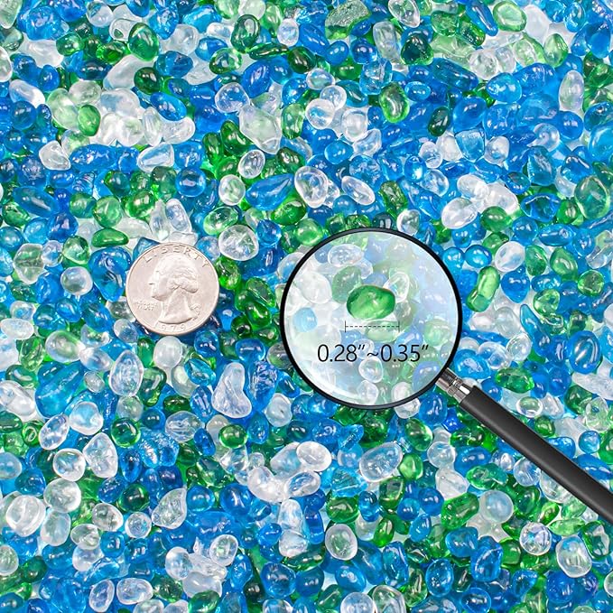 Keedolla 3 Lb Green Mix Aquarium Glass Stones Betta Fish Tank Bowl Rocks, Aquarium Fish Tank Gravel Glass Pebbles Gemstones for Fountain Succulent Plant Decorative Rock Pebble Stone