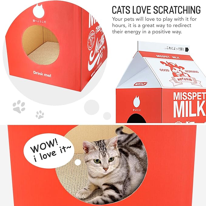 Cat Scratcher Cardboard, Scratching Pad House Bed Furniture Protector, Infinity Shape, Curved (Red, Milk Box)