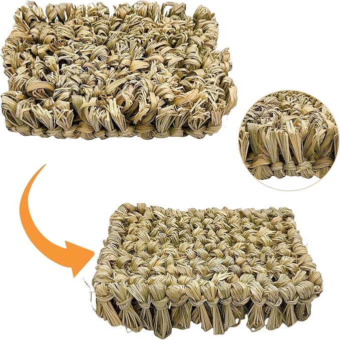 Hamiledyi Rabbit Grass Bed 2PCS Guinea Pig Hay Mat Bunny Natural Straw Woven Bed Rabbit Handmade Bedding Sleeping Grinding Nesting and Chewing Toy for Rabbit Guinea Pig Chinchilla Hedgehog Hamster