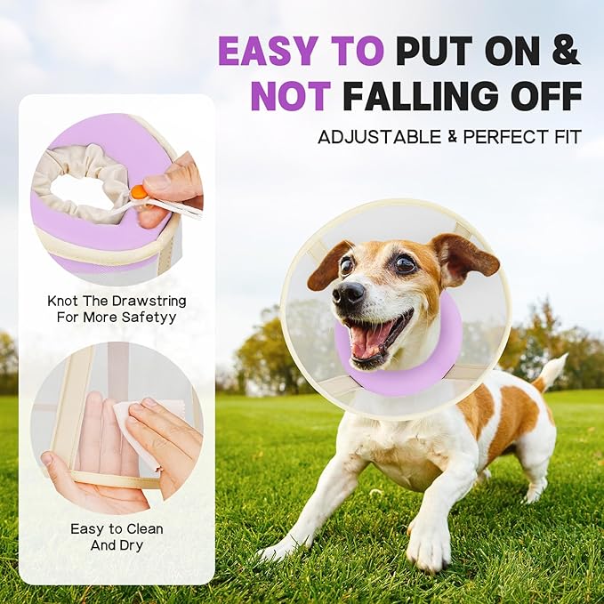 Soft Dog Cone Collar to Stop Licking-Adjustable Comfortable Mesh Recovery Collar After Surgery for Small Miniature Dogs, Alternative to Plastic Elizabethan Collars for Neuter Incision Care (Purple,M)