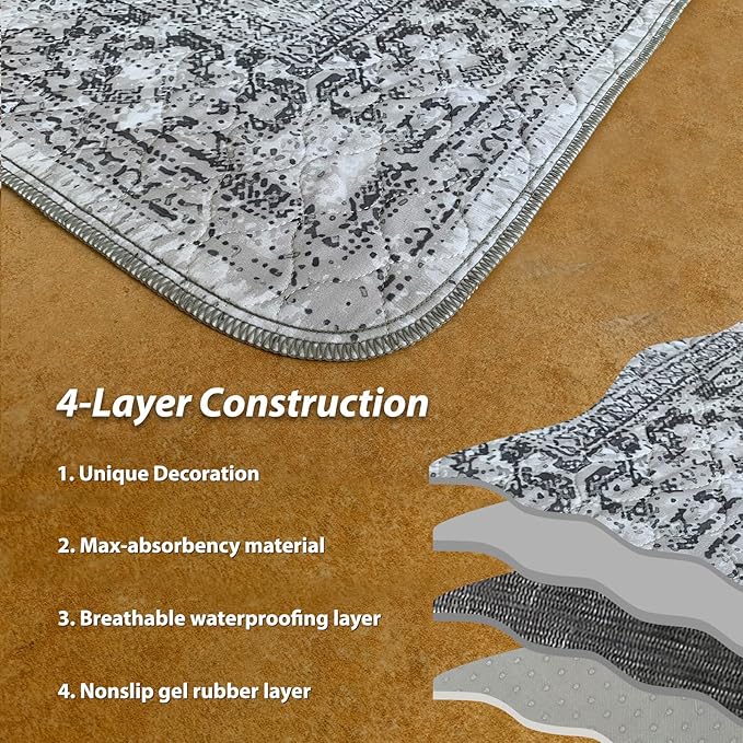 nunubaby Washable Pee Pads for Dogs, Stylish, Non-Slip and Leak-Proof Pee Pads. Reusable Potty Pads for Dogs for Crates and Floors.(Gray/Geo, 72" x72")