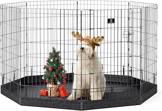 PJYuCien Dog Playpen, 8 Panels 36’’H Dog Pens Indoor with Bottom Pad, Metal Foldable Pet Puppy Exercise Fence Crate Kennel, Better for Medium Animals,Black