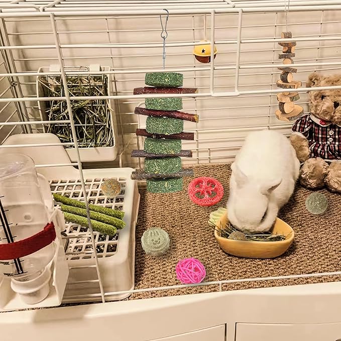 Grddaef 20 PCS Bunny Chew Toys for Teeth, Natural Rabbit Toys Apple Wood Grass Timothy Sticks Chew and Treat for Guinea Pigs Hamster Chinchillas