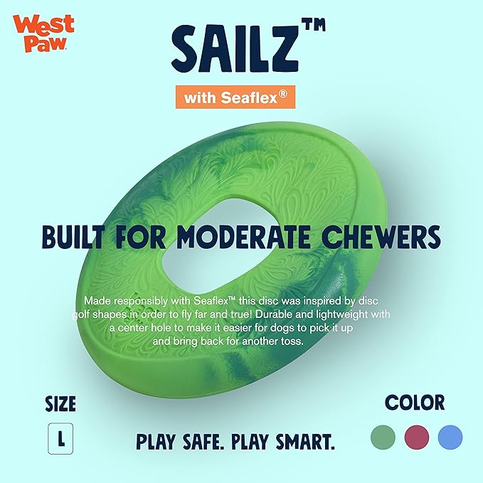 WEST PAW Seaflex Sailz Dog Toy Flying Disc – Machine Washable Dog Toys for Moderate Chewers – Eco-Friendly Zogoflex Toys for Dogs – Perfect for Gnawing, Fetch, Catch, Pet Training – Emerald