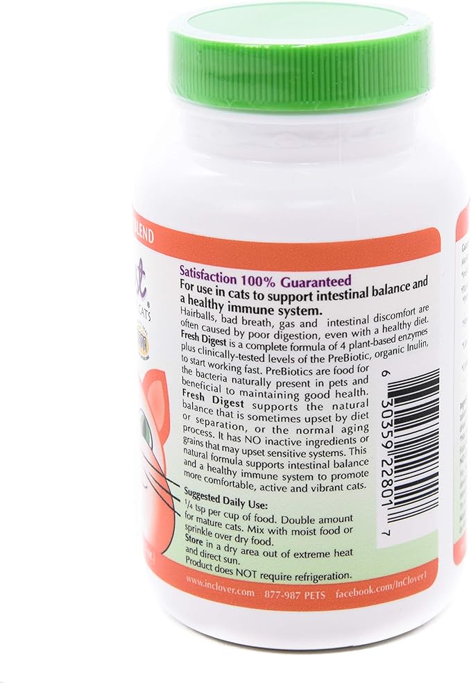 Fresh Digest Daily Digestive Aid and Immune Support Supplement for Cats, Natural Prebiotic and Enzyme Powder for Healthy Stools, Hairball Control, Stop Litterbox Odor, Works Fast 100g/3.5oz