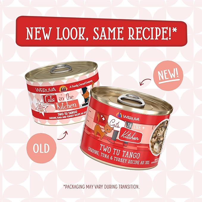 Weruva Cats in The Kitchen, Two Tu Tango with Sardine, Tuna & Turkey Au Jus Cat Food, 6oz Can (Pack of 24)