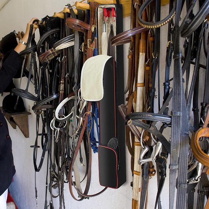 Horse Tail Extension Bag and Double Side Pin and Bristle Comb Brush, Red and Black Fake Horse Tail Bag