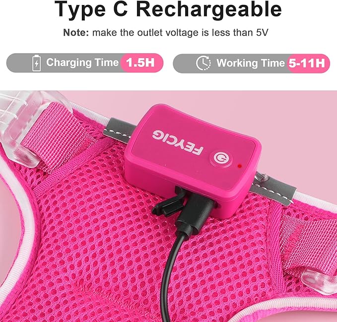 Light Up Dog Harness,Reflective Pet Harness Rechargeable,Led Dog Vest Harness for Night Walking,Adjustable Dog Safety Vest for Small Medium Large Dogs-No Pull,Pink,S