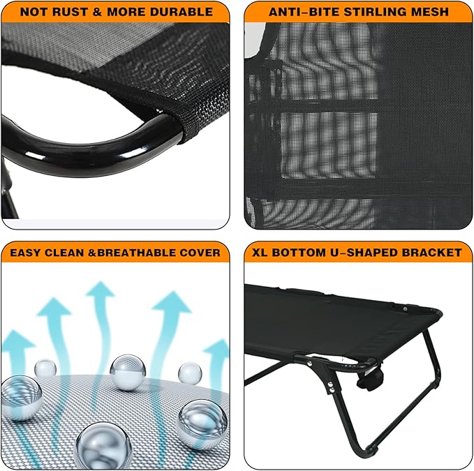 Elevated Raised Small Meduim Dog Bed Cots,Cooling Foldable No Assembly Need Pet Hammock Bed with Breathable Mesh, Indoor Outdoor Dog Pet Bed for Small Meduim Dogs, Chew Proof, Black