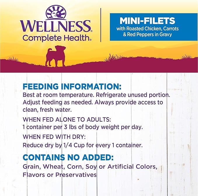 Wellness Petite Entrees Mini Fillets Grain Free Natural Wet Small Breed Dog Food, Roasted Chicken, Carrots & Red Peppers, 3-Ounce Cup (Pack of 24)