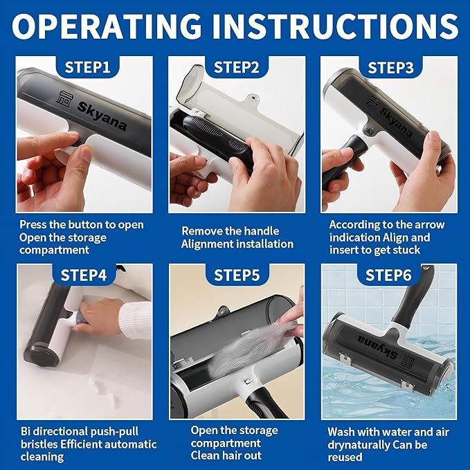 SKYANA Pet Hair Remover Roller Brush, Self-Cleaning Lint Roller for Dogs and Cats.hair removal for Fourniture,Couch,Carpet,Clothing,and bedding,portable,multiple surface.Removal tool.Lint Roller