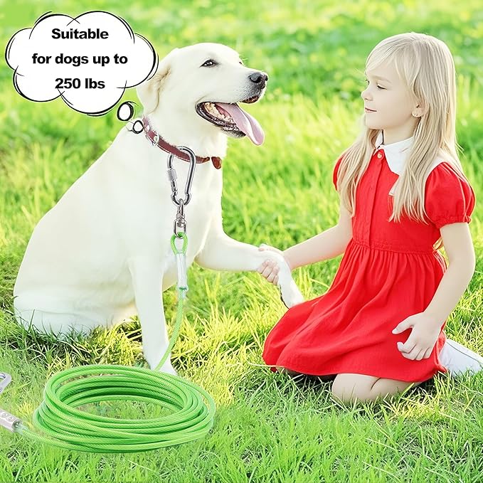 Dog Tie Out Cable for Outside,10FT Heavy Duty Dog Leash&Chains with Swivel Hook,Small-Large Dogs Runner Cable Up to 250lbs, Long Dogs Lead Line for Yard Outdoor and Camping (250lbs 10FT, Green)