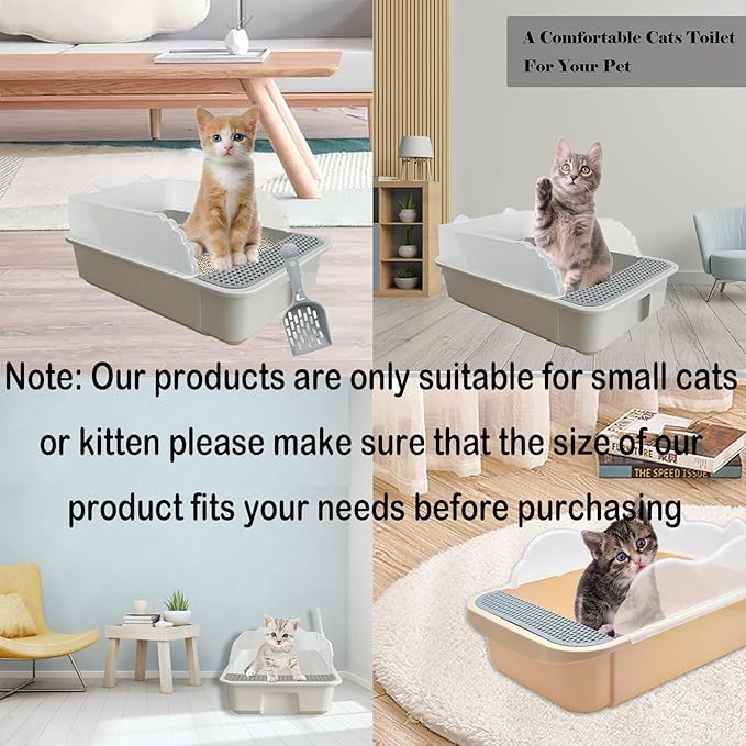 kathson Open Cat Litter Box with High Side,Anti-Splashing Cats Litter Pan,Kitten Toilet with Litter Sifting Scoop,Semi-Enclosed Removable Kittens Litter for Boxes Easy to Clean No Odor 11×17×7 inches