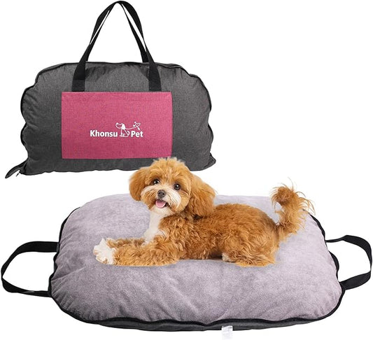 Portable Waterproof Dog Mat for Camping, Patio & Travel - Foldable Outdoor Dog Bed with Teflon Shell & Removable Plush Pad - Easy Clean, Durable - S (Hemp Grey)