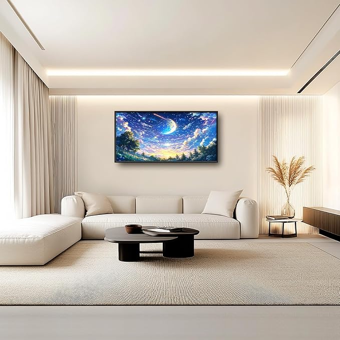 Framed Large Anime Sky Wall Art for Living Room, Oversized Fantasy Night Sky Forest Wall Decor Nature Canvas Painting Modern Artwork Home Decoration for Living Room Bedroom Office 60"x30"