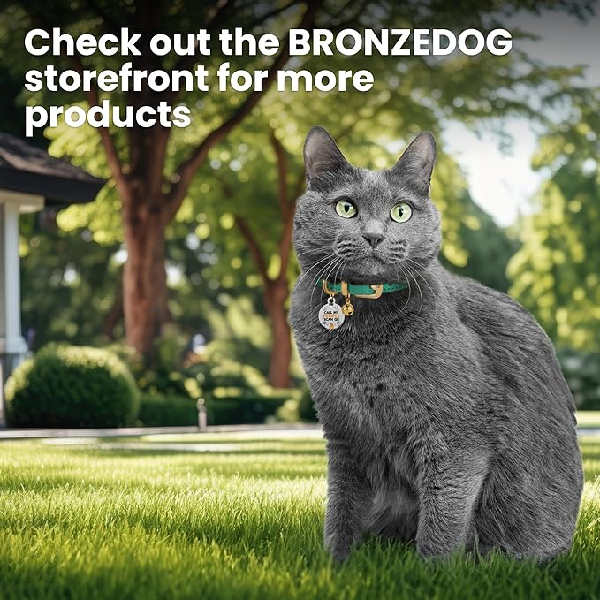 BRONZEDOG Leather Cat Collar with Removable Bells Non Breakaway Kitten QR Tag for Girl Boy (9" - 12" Cats/Mini Dogs, Purple & Gold)