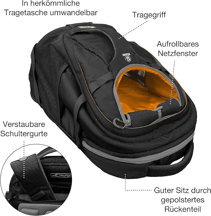 Kurgo G-Train Dog Carrier Backpack for Small Pets Up to 25 Lbs, TSA & Airline Approved, Navy Blue
