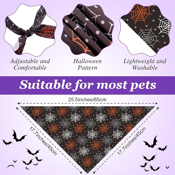 100 Pieces Halloween Dog Bandanas Bulk Pumpkin Ghost Bandanas for Dogs Soft Triangle Bibs Adjustable Triangle for Small Medium Large Pets Halloween Party Costume