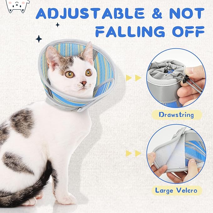 Supet Cat Cone Collar Soft to Stop Licking Scratching, Breathable Comfortable Mesh Recovery Cone for Cats After Surgery Neuter, Lightweight E Cone Collar Alternative (M)