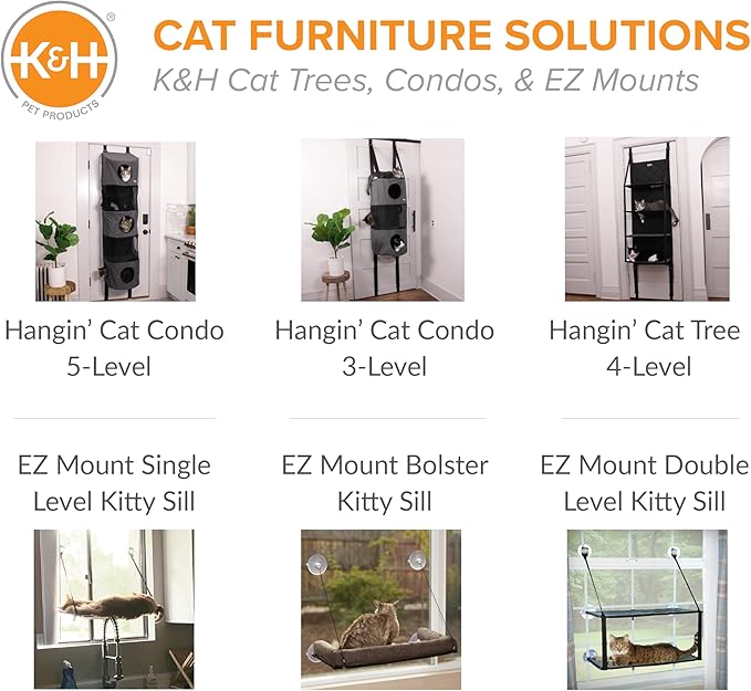K&H Pet Products EZ Mount Cat Window Perch for Large Cats, Sturdy Kitty Sill Window Hammock Bed, Steel Frame, Sturdy Suction Cups, Washable Shelf Cover, Foldable - Fits 27"W X 23"H Glass Spaces