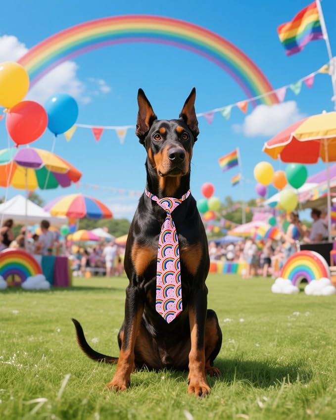 PET SHOW 10 Pack Pride Month Big Dog Ties Neckties for Large Breed Dogs XL Rainbow Neck Ties Bowties Girl Boy Pets LGBT Costumes Dog Adjustable Holiday Grooming Accessories Wedding Party Gift Favor