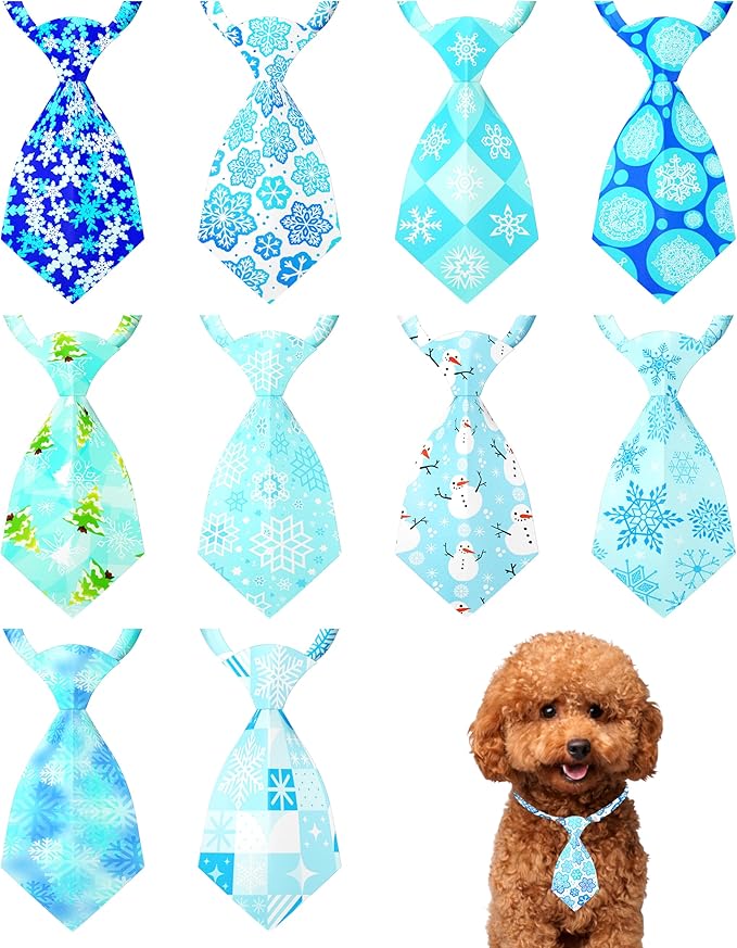 PET SHOW 10 Pack Winter Small Dog Ties Neckties for Doggies Cats Adjustable Neck Ties Girl Boy Pets Snowflake Costumes Puppy Grooming Accessories Holiday Party Gift Favor