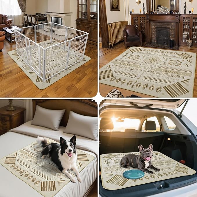 FXW Washable Pee Pads for Dogs, Puppy Pads with Super Absorbent, Specifically Designed for FXW Rollick/Homeplus 32 inch 8 Panels Dog Playpen, 71" Square, Khaki Geometric, 1 Pack