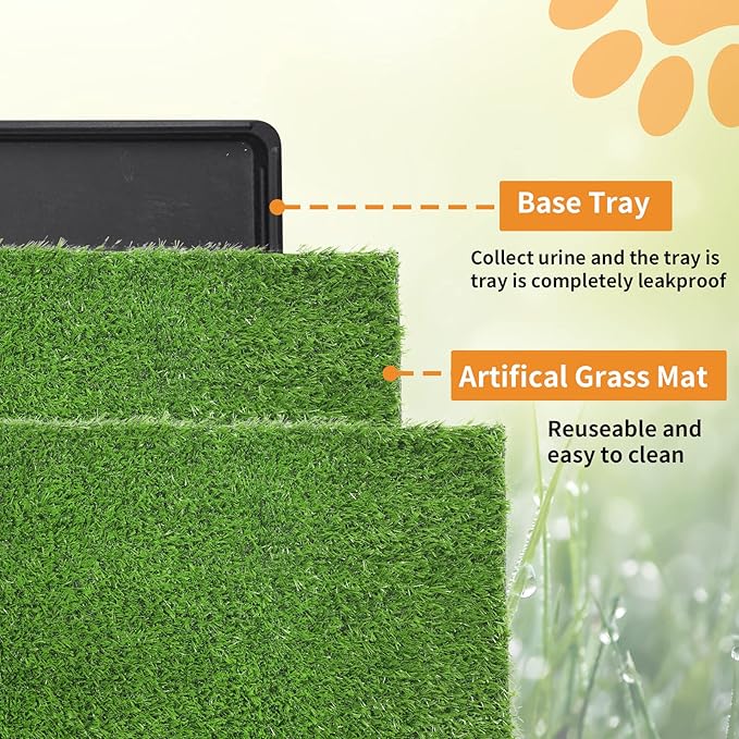 LOOBANI Large Dog Grass Pad with Tray - Dog Litter Box - Indoor Potty for Apartment and Patio Training - with 2 Packs Grass Pee Pads for Replacement, 47.6×29 Inch