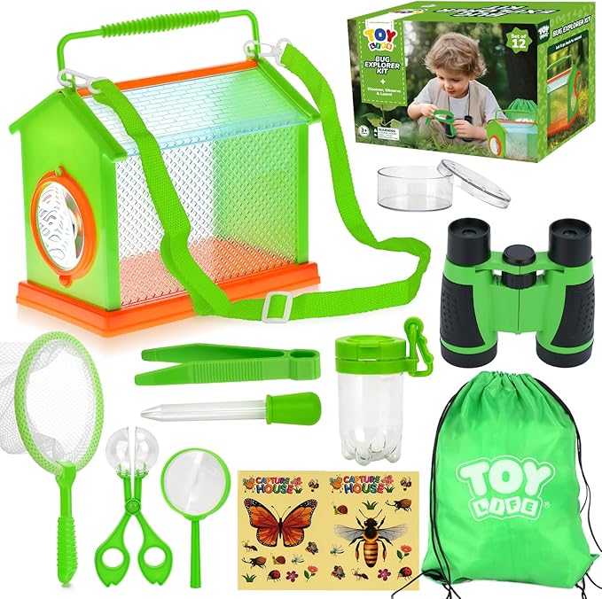 TOY Life Bug Catcher for Kids, Bug Catching Kit Kids Explorer Kit with Bug Net, Catching Tool, Tweezers, Magnifying Glass, Binoculars, Insect Catcher, Educational Outdoor Toys Kid Adventure Set