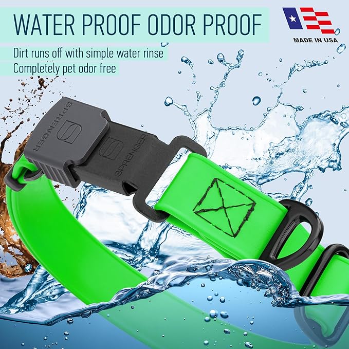 Dogline Biothane Waterproof Dog Collar with Herm Sprenger Black Stainless Steel Quick Release Buckle – Heavy Duty Tactical Durable Collar for Dogs – Comfortable and Safe Pet Collar W3/4" L12-19 Green
