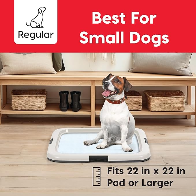 IRIS USA Pee Pad Holder - For Potty Training Regular Sized Dog & Puppy Pee Pads, Secured Latches, Non-Skid Feet, Leak Protection, Fits 22"x22" Pad or Larger, Square, Dark Gray