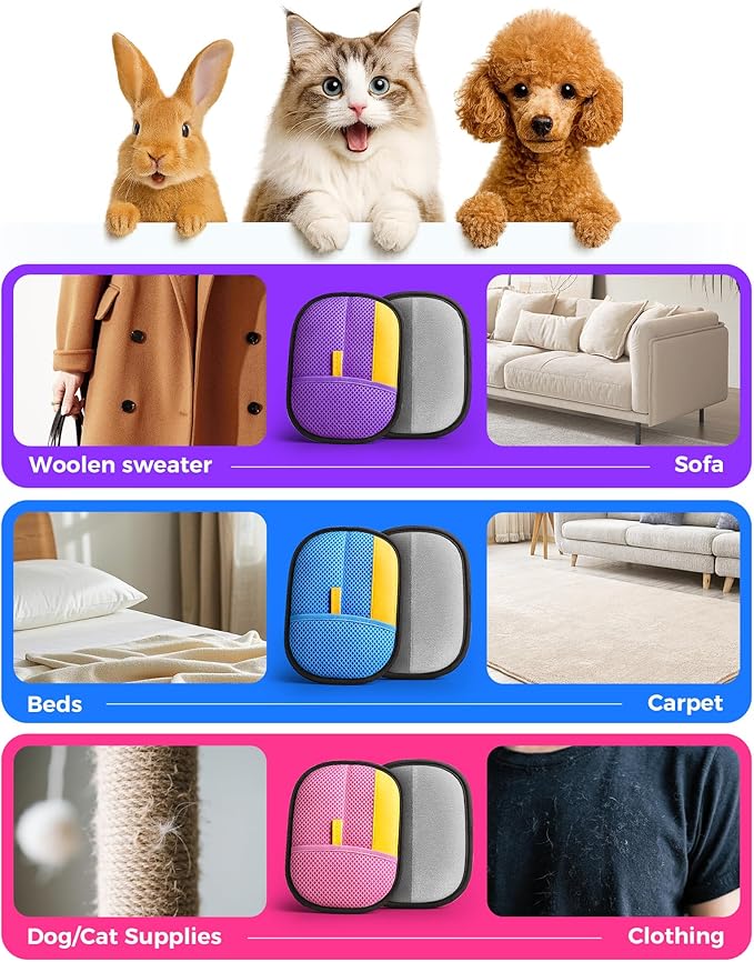 2025 Thickened Electrostatic Pet Hair Removal Gloves (2 Pcs) - Reusable Strong Grooming Gloves for Cats & Dogs, Hair Remover for Couch, Furniture, Carpet, Car Seats & Clothing (Blue)