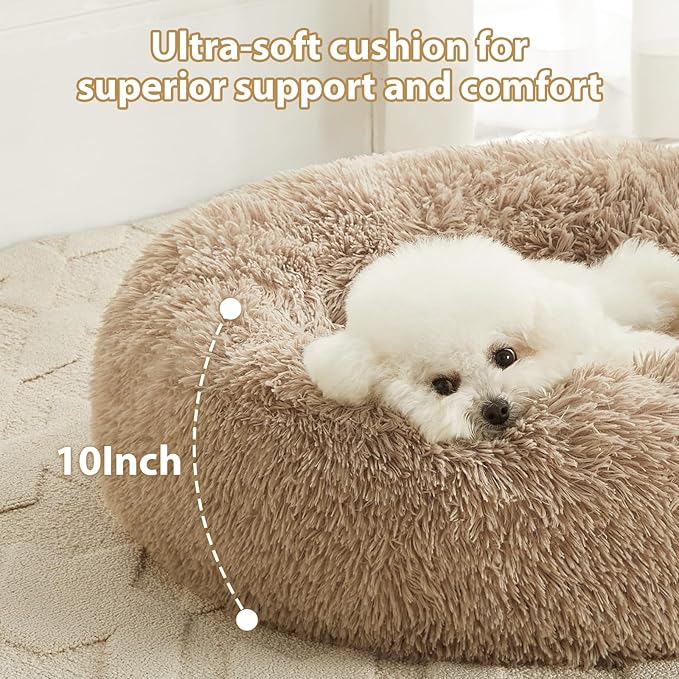 WNPETHOME Calming Dog Beds for Large Dogs, Anti-Anxiety Donut Large Pet Bed, Fluffy Faux Fur Plush Dog Bed，Warming Cozy Soft Round Lagre Dogs Bed for Pet, Cat Cuddler Cushion Bed