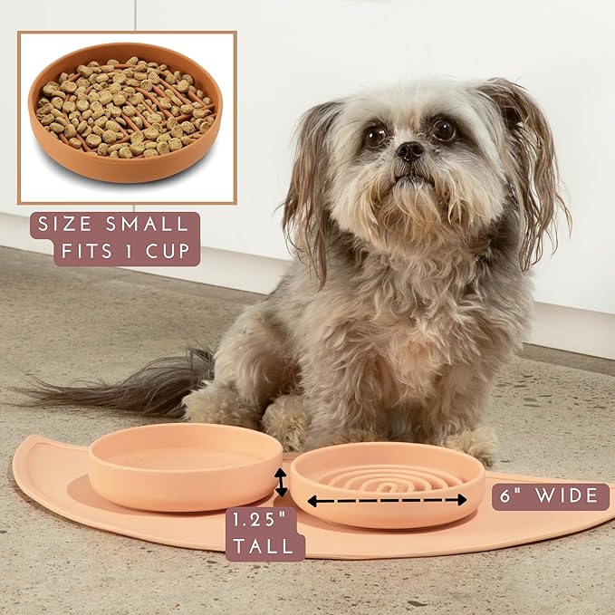 The Slowdown Bowl Silicone Slow Feeder for Cats & Dogs, Slow Eating Mealtime Solution with Modern Lick Mat Design, Reduces Gulping, Fits 1 Cup 6” Across x 1.25” Tall, Small-Charcoal