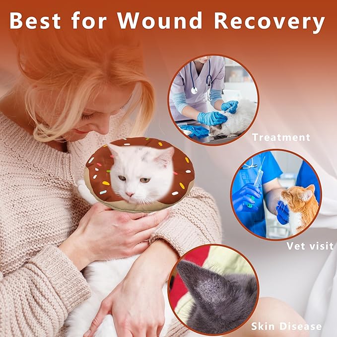 Cat Cone Collar Soft, Adjustable Cat Recovery Collar Kitten Cones to Stop Licking, Cute Donut E Collar After Surgery, Cats Neck Pillow Cone Elizabethan Cones of Shame(Waterproof Brown, Medium)
