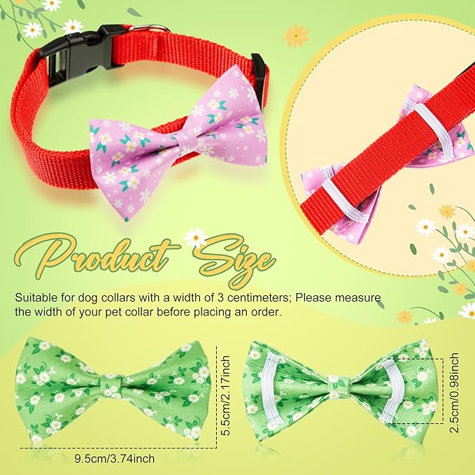 Hillban 50 Pieces Floral Collar Dog Bow Ties Flower Dog Collar Accessories Bow Ties Attachment with Elastic Bands Detachable Charms for Pets Accessories Summer Costume