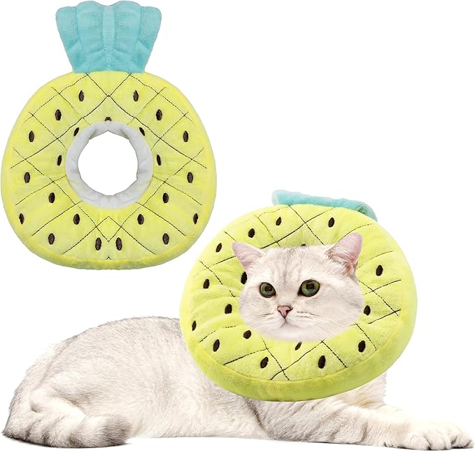 Soft Cat Cone Collar, Cute Cat Recovery Collar Suitable for Small, Medium, Large Cats,Elizabethan Neck Collar for Cats After Surgery (Pineapple, Small)