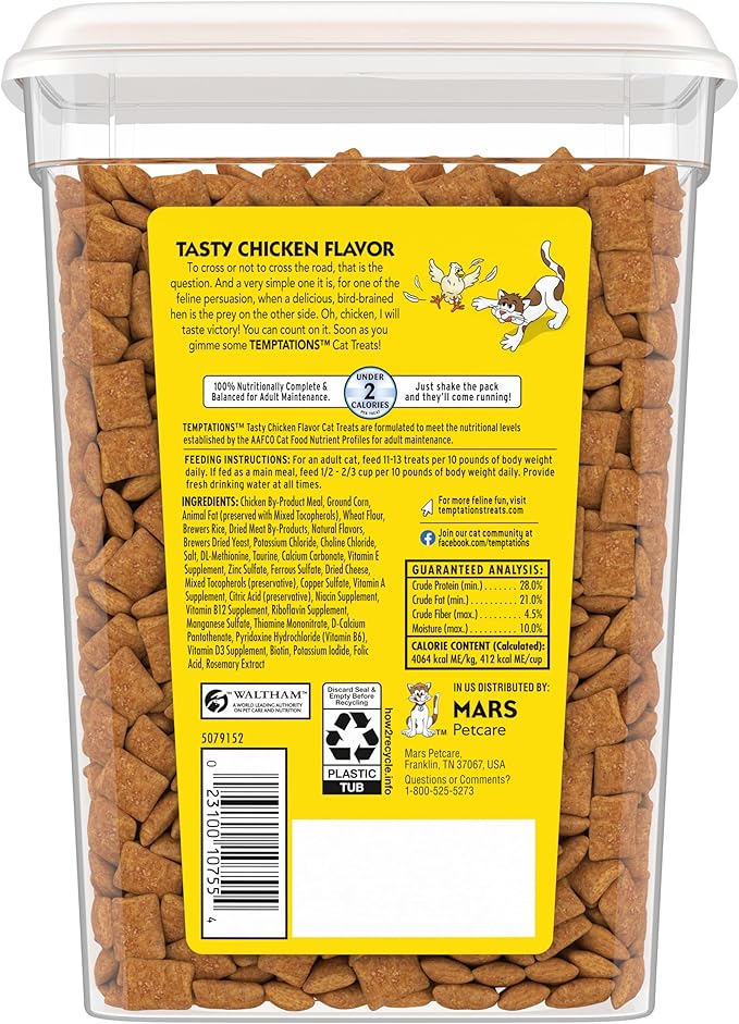Temptations Classic Crunchy and Soft Cat Treats Tasty Chicken Flavor, 16 oz. Tub