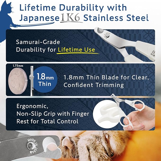 Samurai-Grade Cat Nail Clippers | Vet Recommended | Sharper, Quieter & Safer | Precision Blade for Stress-Free Grooming | Non-Slip Grip | Lifetime Durability | Made in Japan