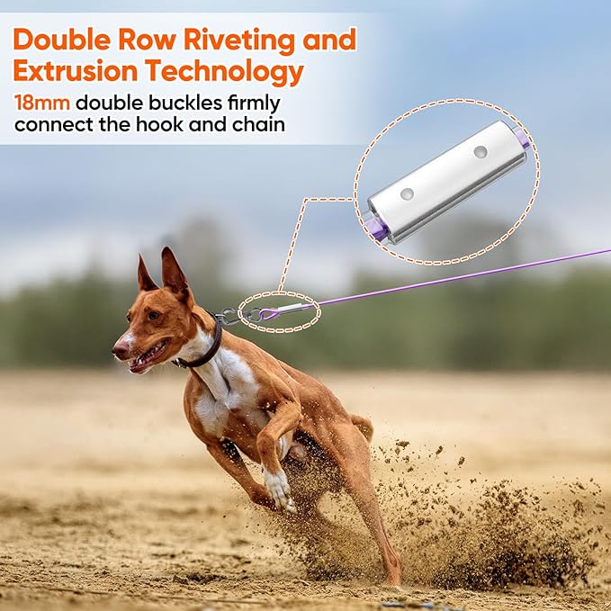 Tresbro 80FT Reflective Tie Out Cable for Dogs Up to 250 Pounds, Steel Wire Lead Leash Cable with Stainless Rotatable Buckle, Lightweight and Enduring, Dog Chains Outside for Outdoor, Yard, Purple