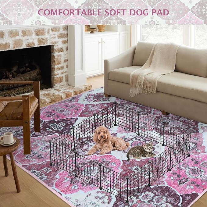 IEUUMLER Washable Pee Pads for Dogs, 1 Pack Reusable Pee Pads for Dogs Non-Slip Grip, Super Absorbent Waterproof Puppy Pads for Potty Training, Playpen, Crate, Whelping Box EU011 Pink, 63x63