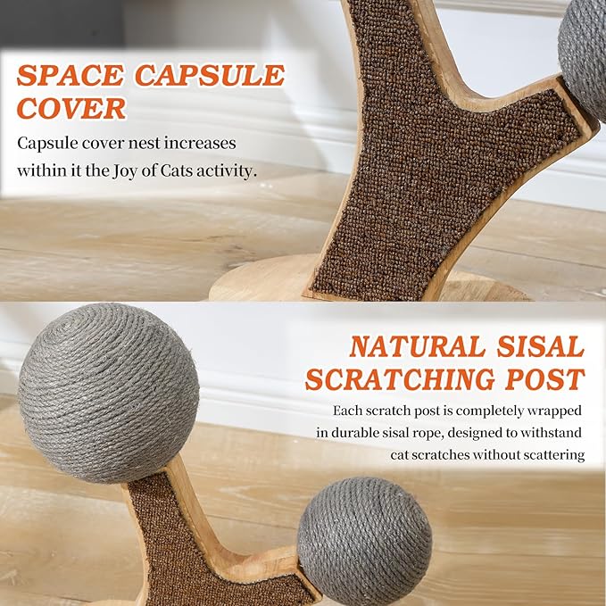 Tree-Shaped Cat Scratching Post with Vertical Cat Scratcher, Interactive Toy Balls, Handmade Cat Furniture with Natural Materials, Cute Kitten Scratch Post, Easy-to-Clean