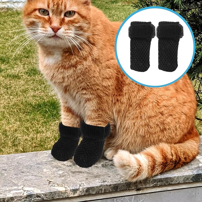 Cat Claw Covers-4pcs Cat Nail Caps Cat Nail Covers Caps Shoes Cats Socks Cat Booties to Prevent Scratching Cat Paw Protector Pet Grooming Booties for Bathing Shaving Checking